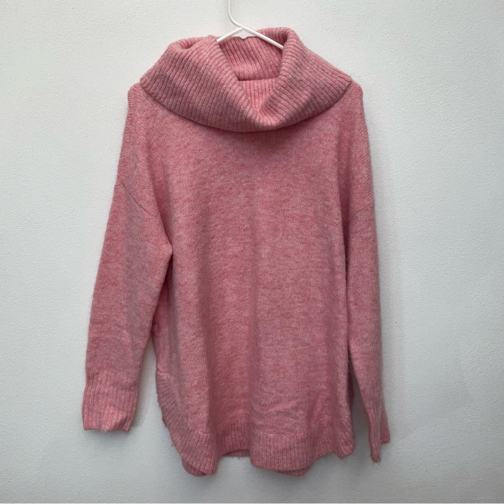 Loft Pink Acrylic Large Cowl Neck Sweater Size Large Winter Warm